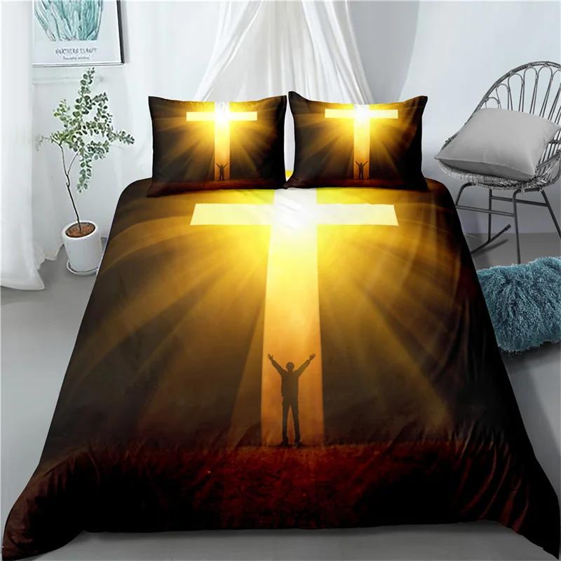 3D Иисус пододеяльник комплект христианский священный Иисус полиэстер постельное белье крест пододеяльник подходит для христианского Иисуса короля