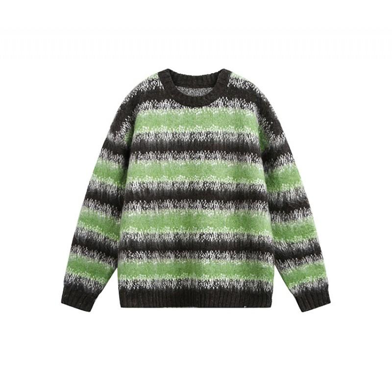 Unisex Oversized Crewneck Knit Sweater Cotton Blend Gradient Mohair Style Winter Casual Pullover Teens