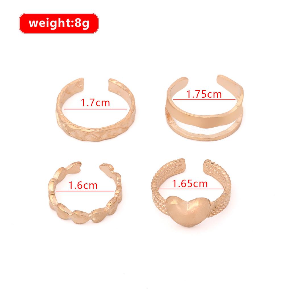 Europe and the United States hot-selling creative simple love metal open joint ring four-piece set jewelry