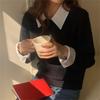 Корейский свитер-рубашка из двух частей с воротником, женский осенне-зимний новый стиль в ленивом стиле, контрастный цвет, свитер с лацканами, женский топ