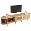 Modern TV Cabinet Lowboard with Round Design and Roller Door, MDF, Drawer, for TVs up to 75 Inches, Living and Dining Room, 180x40x40cm, Wood Color