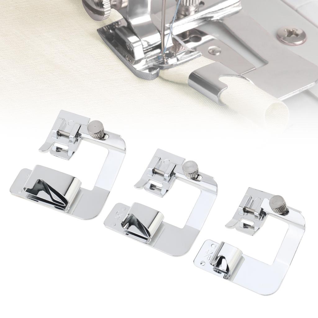 Multi-Size 1/2 3/4 1 Inch 13 19 25mm Metal Wide Rolled Hem Presser Foot Low Shank Sewing Machine