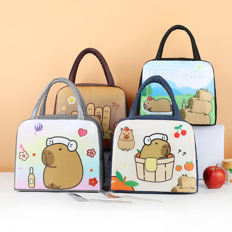 Cartoon Capybara Lunch Bag Insulated Food Container Portable Thermal Bento Box Bag Multifunctional Kids School Picnic Food Pouch