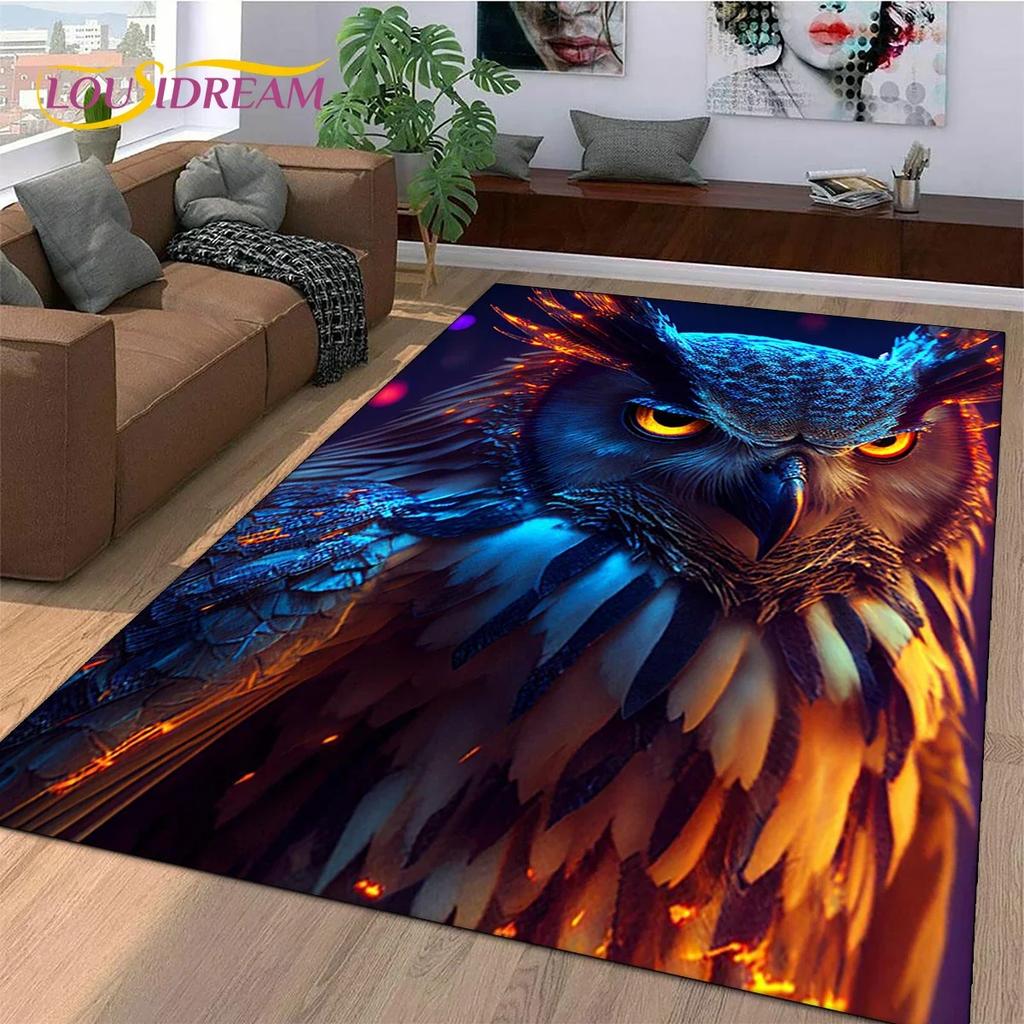 3D Cute Owl Eagle Birds Cartoon Carpet Rug for Bedroom Living Room Home Sofa Decoration,Children Game Large Decor Floor Mat Gift