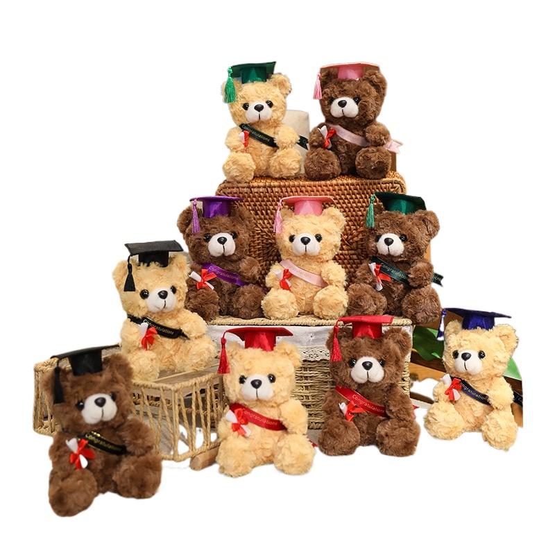 18CM Dr. Bear Cute Plush Toy Small Light Brown Teddy Wear Doctor Hat Doll Graduation Gifts