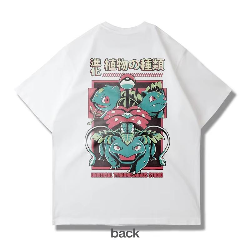 Japanese Harajuku Pokémon Cartoon Printed Tshirt Summer New Mens and Womens Plus Size Trend Loose Casual Shortsleeved Top