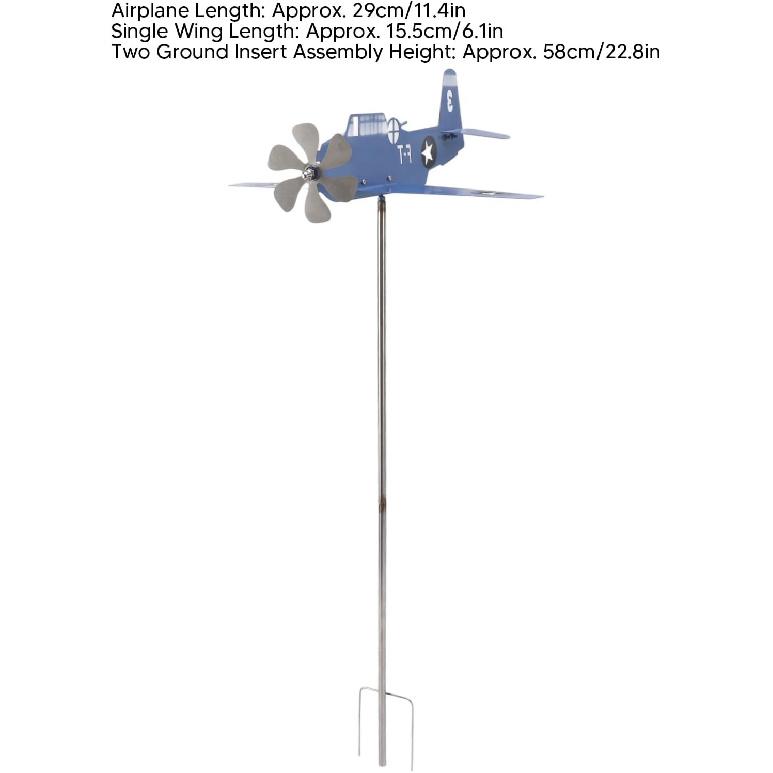 Флюгер Самолет, Металлический Ветряк для Сада, Синий, Вращается от Ветра