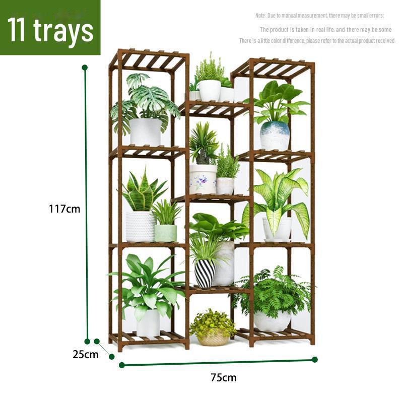 Solid Wood Multi-Layer Indoor Balcony Flower Stand for Bonsai, Succulents & Hanging Plants