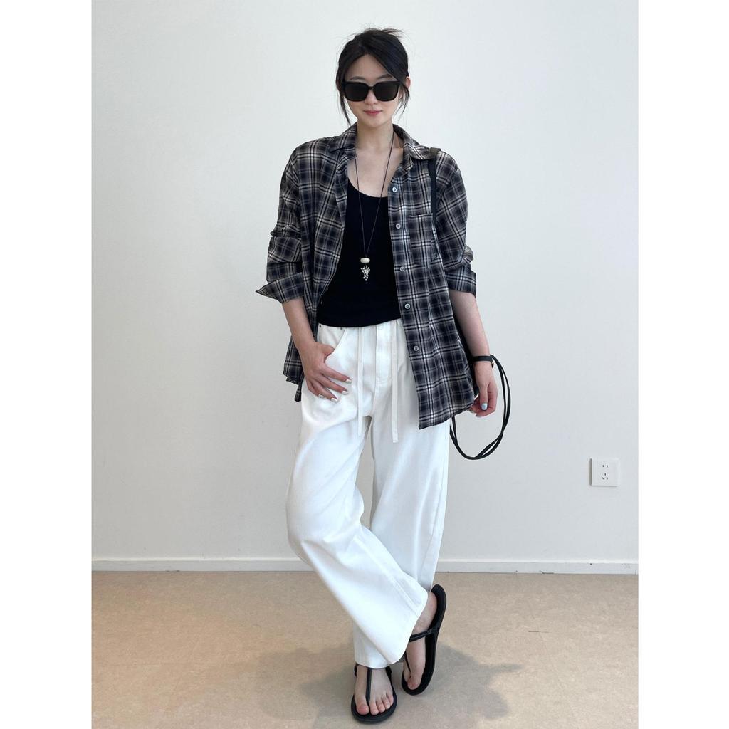 Nan Yu 100% Cotton Plaid Loose Long Sleeve Sun Protection Shirt for Women - Early Autumn 2025 Collection