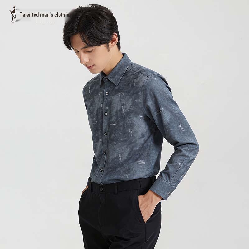 TRIES Men's Casual Print Long-Sleeve Shirt