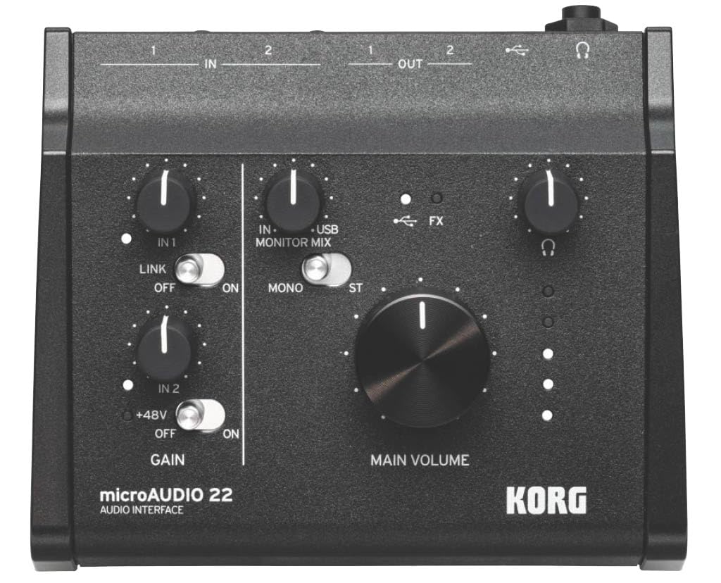 KORG microAUDIO 22 Audio Input 192kHz Music Production Software for Recording and Live Streaming Interface, 2-Channel (XLR Combo), 2-Channel Output,