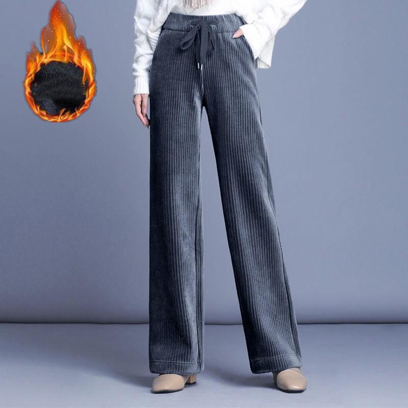 Женские осенне-зимние повседневные вельветовые брюки с высокой талией и подкладкой, свободные утолщенные брюки