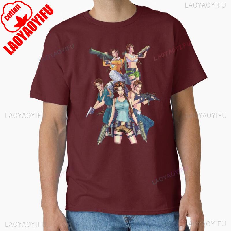 80s Vintage Video Game Lara Croft Adventures Of Tomb Raider Graphic T Shirt Unisex Cotton Printed Casual Retro Game Fan Tees