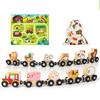 Kids Wooden Magnetic Farm Train Toy Color Cartoon Animal Number Preschool Learning Toddlers Boys Girls Educational Locomotive Carriages Toy