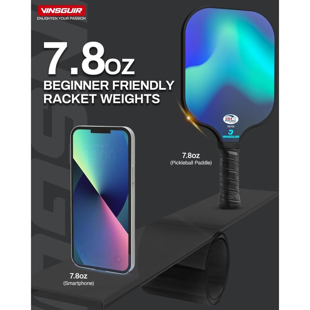 VINSGUIR Ракетки для пиклбола, набор из 2 ракеток для пиклбола из стекловолокна, легкие ракетки для пиклбола с сумкой для переноски, подарок для пиклбола