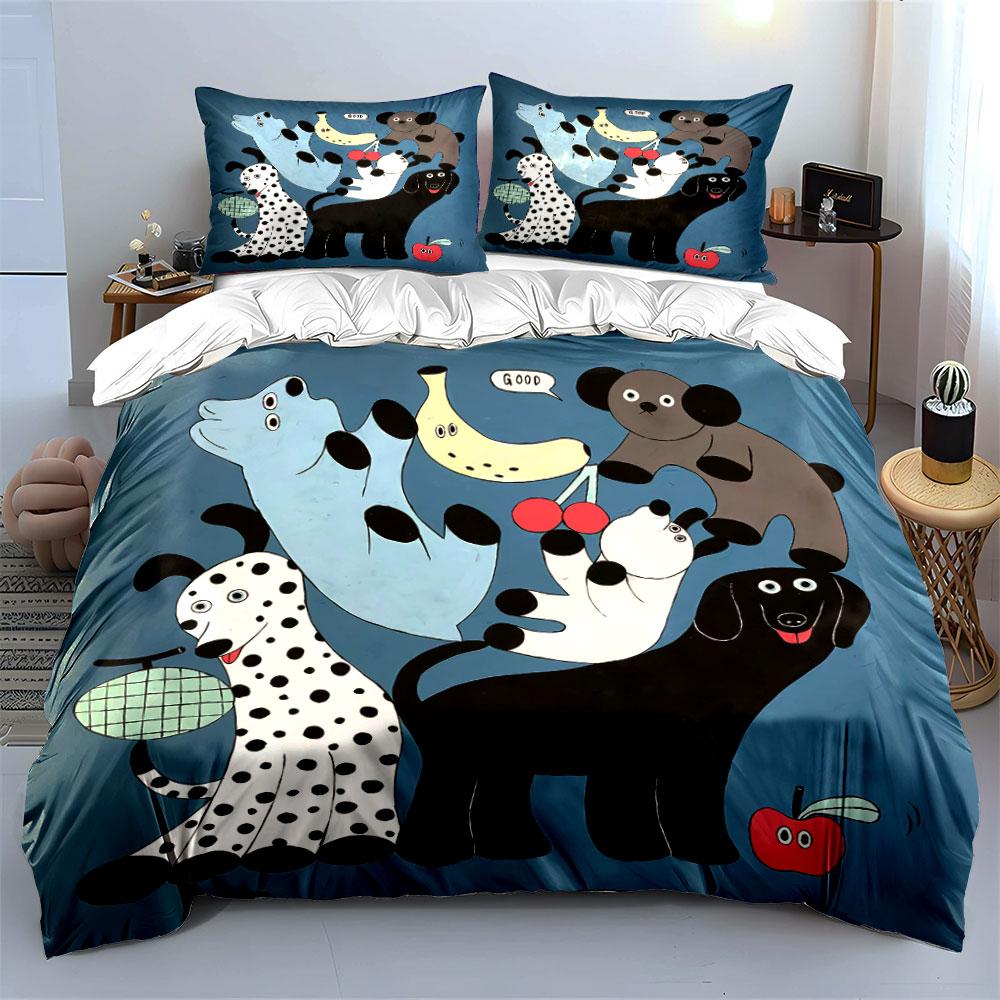 Playful Cute Animals Pattern Bedding Duvet Cover Set Duvet Cover Pillowcases (1*Duvet Cover 2*Pillowcases, without duvet insert)