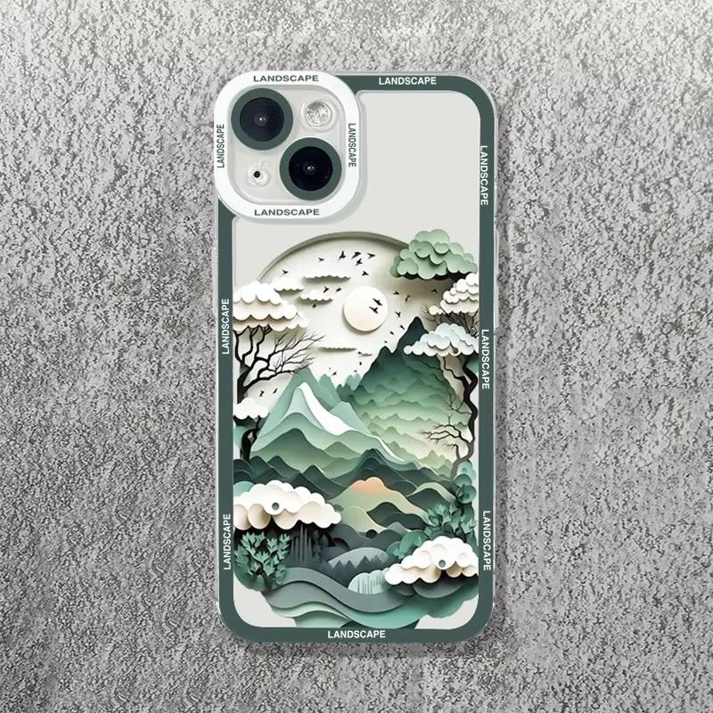Печать Пейзаж Креативный Горный Чехол Для Телефона Для iPhone 16 15 14 13 12 11 Pro Max XS X XR 7 8 SE Мягкий Чехол