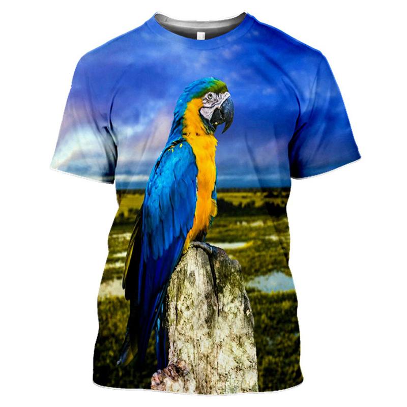 3D Print T-Shirt Colorful Wild Birds On Tree Branch Nature Scene Graphic Short Sleeve Casual Tee Top