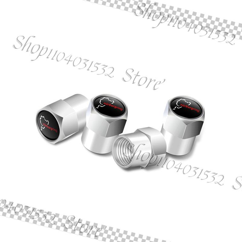 AAWI1 4Pcs Universal Metal Alloy Nurburgring Motor Sport Racing Road Logo Emblem Car Wheel Tire Valve Tyre Air Case Accessories