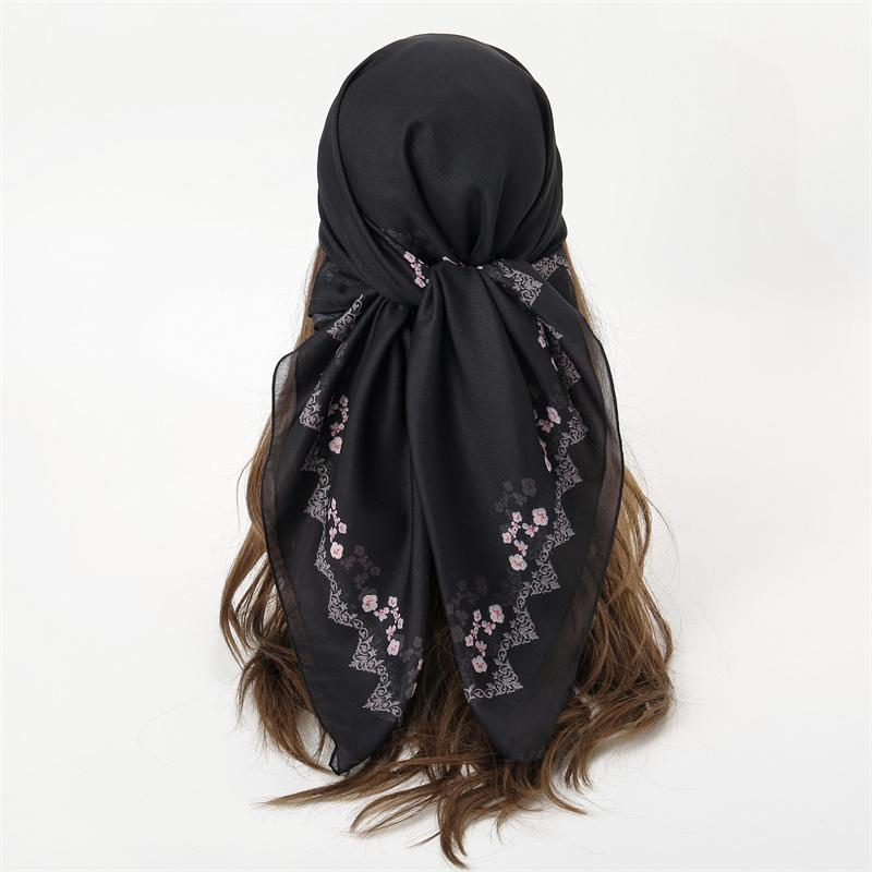 New Women'S Scarf Bandana Headband Flowers Vintage Luxury Summer Beach Square Cotton Handkerchief Bohemia Girl Accessories