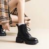 Leather Boots  Autumn and Winter New Versatile Washed Cowhide Retro Fashion British Style Thick Soled Boots for Women