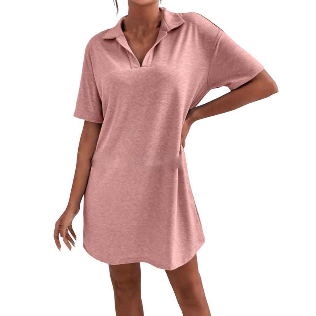 Женское модное летнее повседневное однотонное свободное платье с V-образным вырезом и лацканами