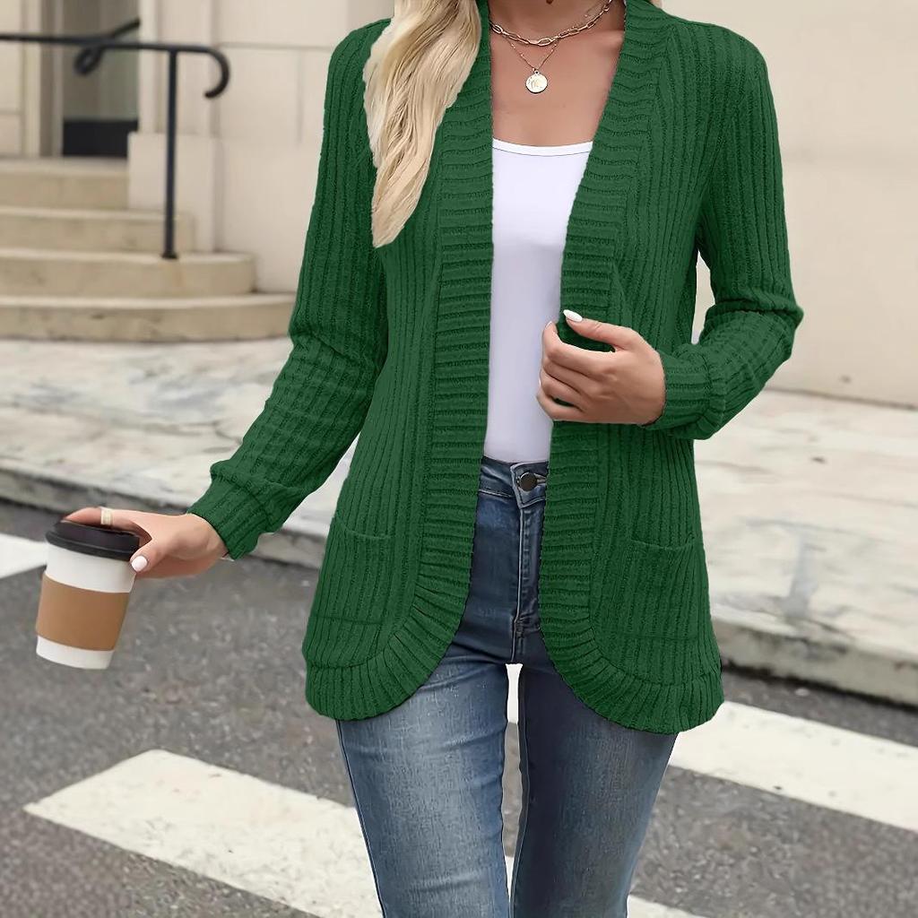 European & American Autumn/Winter Ribbed Brushed Long Sleeve Cardigan