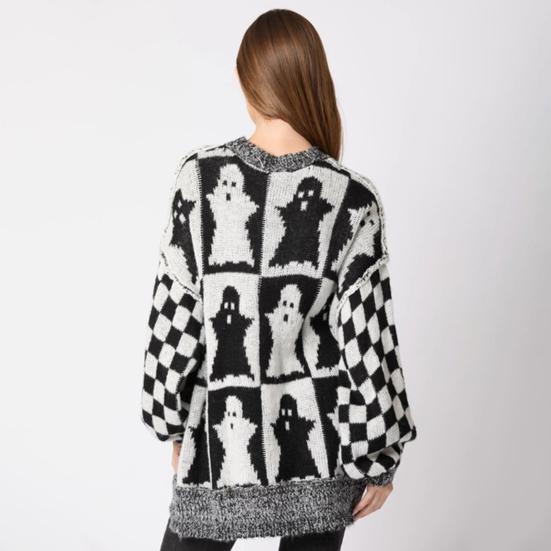 Женский свитер с круглым вырезом и длинным рукавом, эластичный трикотажный топ, свободный крой, узор в клетку, пуловер, топы, трикотаж