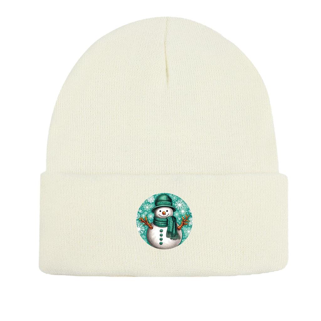 Green Snowman Winter Knit Hat Beanie, Skull Cap Stretchy Cozy Trendy Pompom Beanies Knitted Cap Beanie