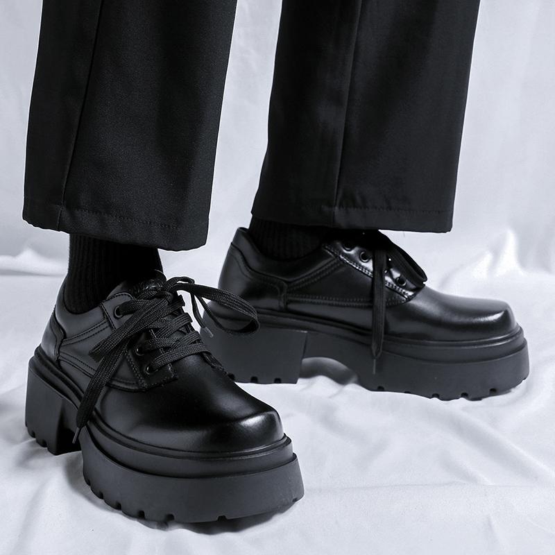 Черные мужские туфли на толстой подошве высокого качества. Универсальный модный дизайнерский стиль. Обувь для свадеб, вечеринок, отдыха на природе. Увеличенная высота.