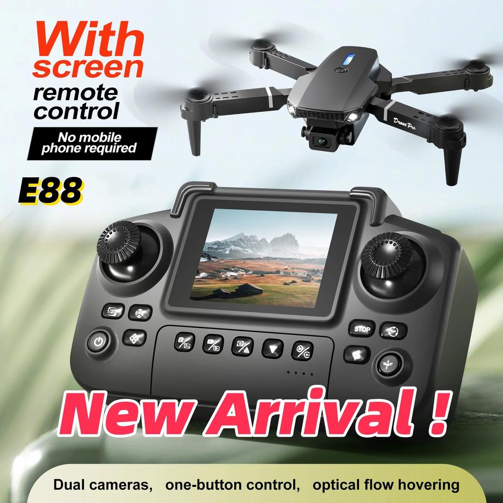 Newest E88 Screen-controlled Lighting Mini Drone 4K 2 Camera Optical Flow Remote Control Aircraft Mavic Air 2