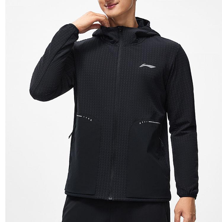 Li Ning Running Series Logo Print Светоотражающая флисовая толстая спортивная куртка Мужские куртки черного цвета AFDT623-1