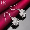 925 Sterling Silver Rose Pendant with Piercing Earrings Fashionable Wedding Jewelry
