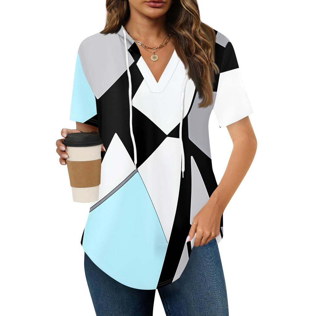 Женские летние футболки с V-образным вырезом, толстовки с коротким рукавом, туники, повседневные свободные туники, толстовки