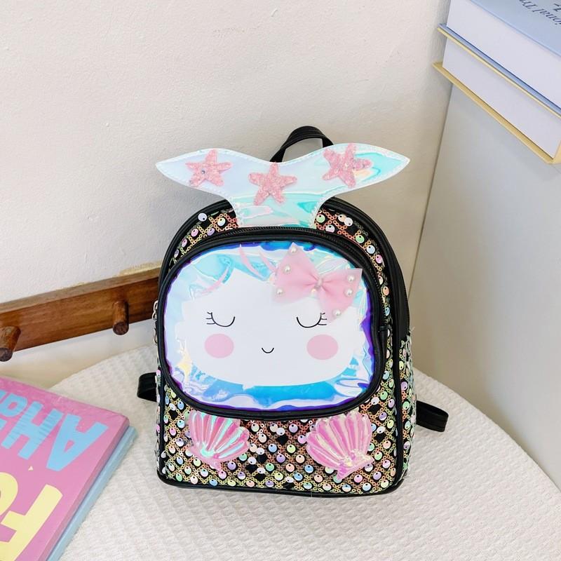 Children Backpack Girls With Shiny Shell Mermaid Tail For Kindergarten Use