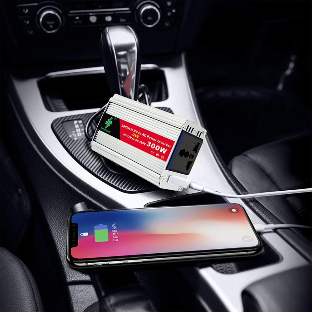 Портативный инвертор, автомобильные преобразователи мощности, преобразователь постоянного тока 12 В в переменный ток, 220 В, 300 Вт, автомобильный преобразователь мощности