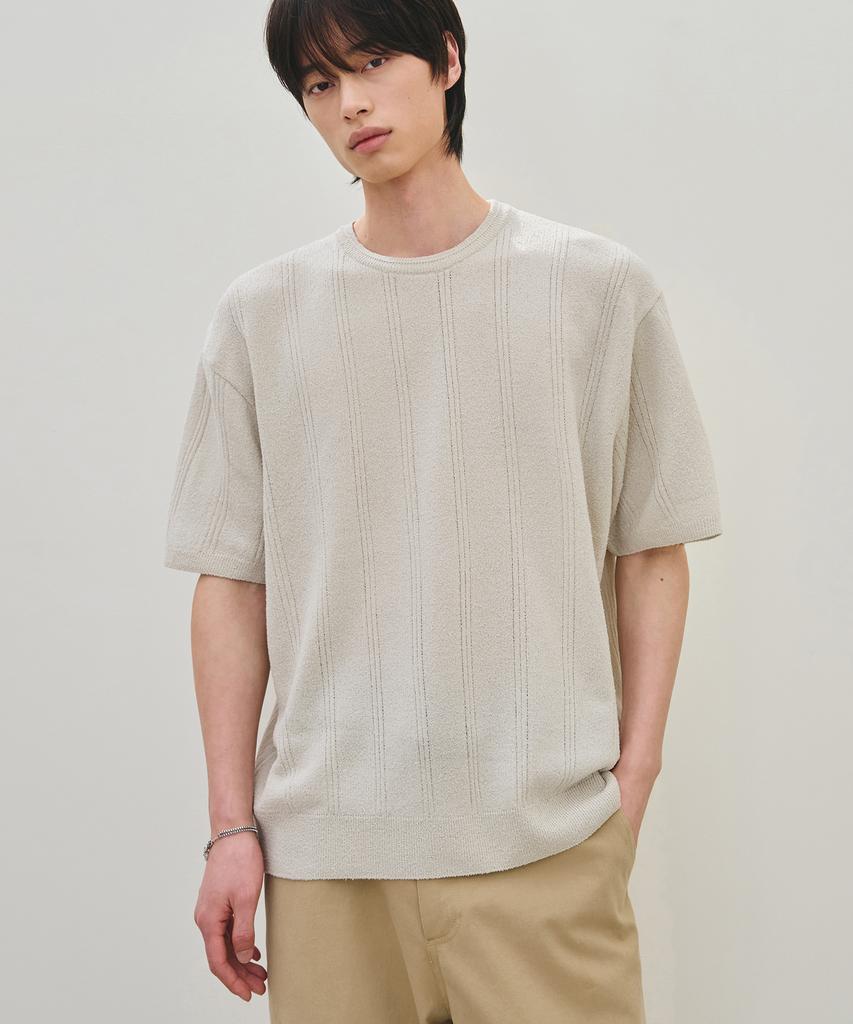 ROTEMBER Striped Texture Round Half Knit [ 3 Colors ]