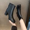 High Quality PU Leather Women's Boots 2025 Winter Plush High Heel Ankle Boots Fashion Square Toe Zipper Boots Female Zapatos