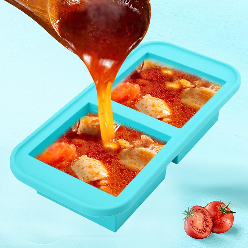 Силиконовая форма для заморозки на 2 чашки с крышкой. Многоразовые силиконовые формы для заморозки супа для замораживания и хранения супа, бульона, соуса, остатков