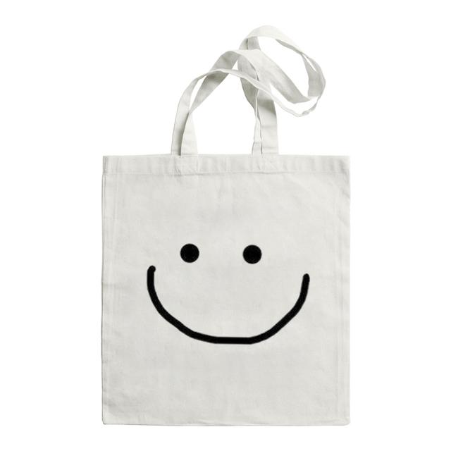 Сумка-тоут в Корейском стиле с улыбкой в ​​стиле Харадзюку, женская сумка на плечо, художественная школьная сумка, холщовая сумка в стиле аниме, большая вместительная повседневная сумка-шоппер