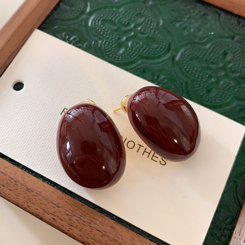 Oval Ancora Red Earrings 2026 New Popular Enamel Earrings Light Luxury High-End European and American Retro Style Earrings