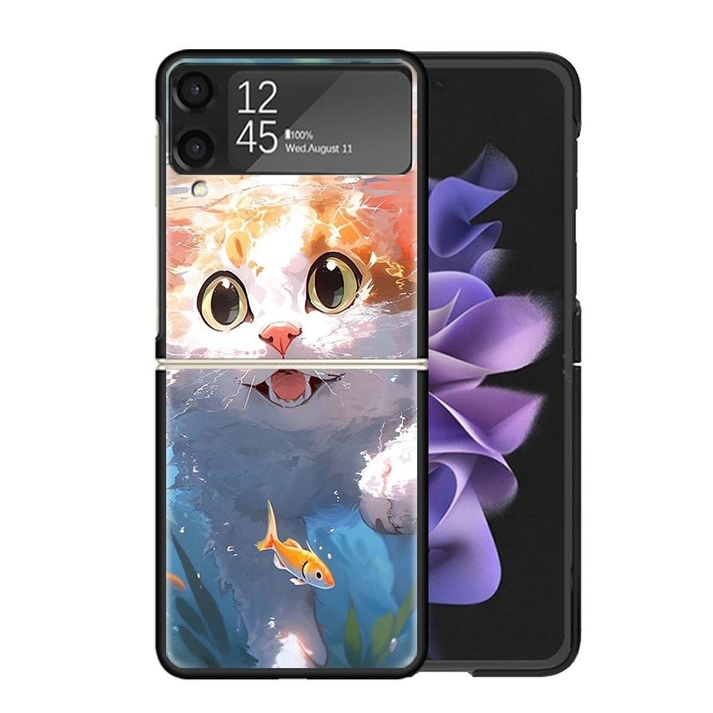 Мультяшные Милые Кошки Рыбки Эстетичные Чехлы Для Samsung Galaxy Z Flip 4 5 6 7 3 Z Flip7 Flip6 Flip4 Flip5 Flip3 5G Жесткие Ударопрочные Забавные