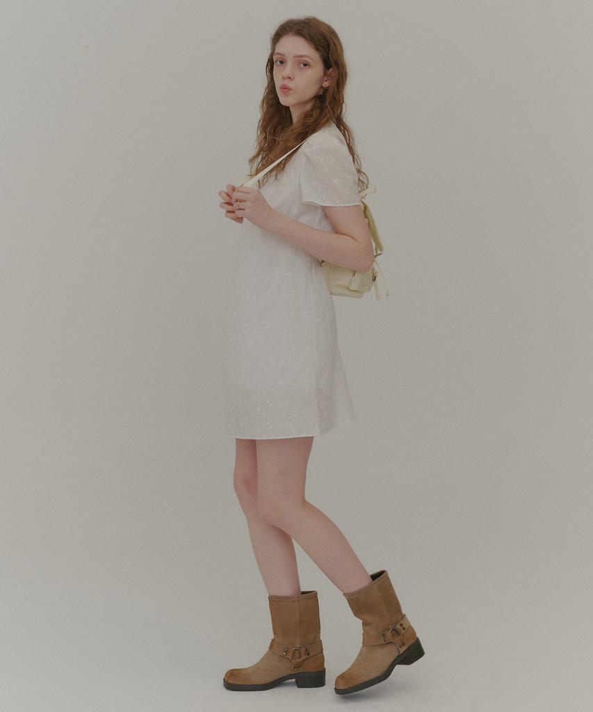 Plack Woman Embroidered Mini Short Sleeve Dress