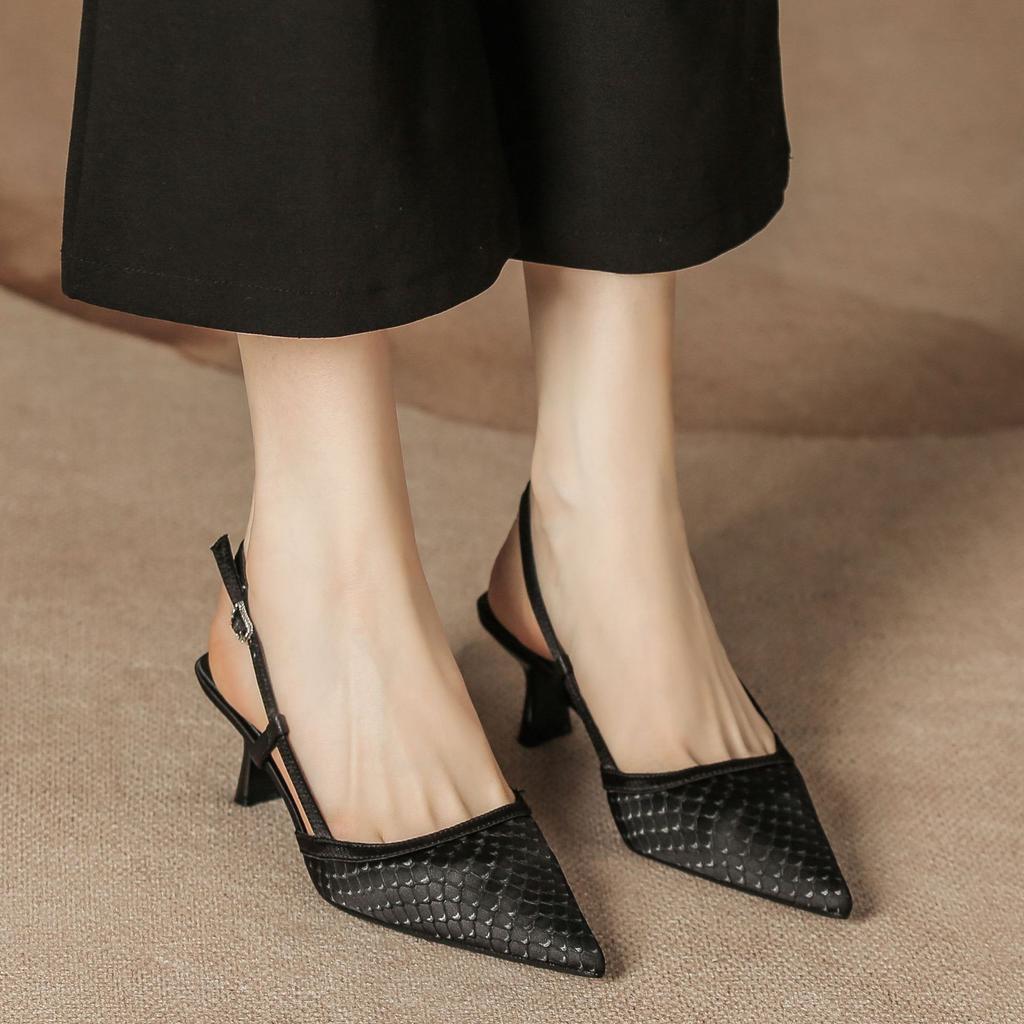 H963-9 Босоножки женские летние с узором «павлин» с острым носком сзади, пустые босоножки с полукруглой головкой, туфли на высоком каблуке со стельками из овчины