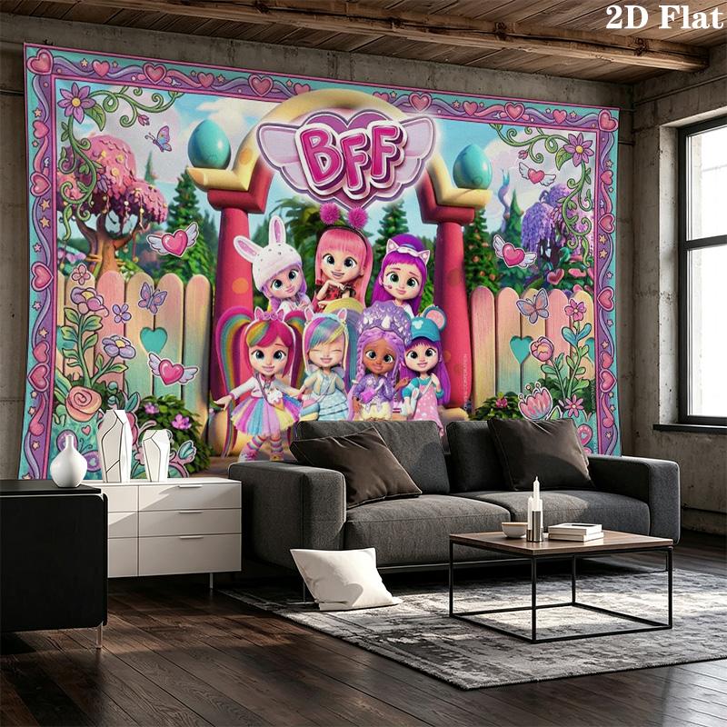 BFF Cartoon Wall Tapestry Aesthetic Wall Hanging Printed Fabric Blanket Decorative Tapestries for Bedroom Living Room Home Decor