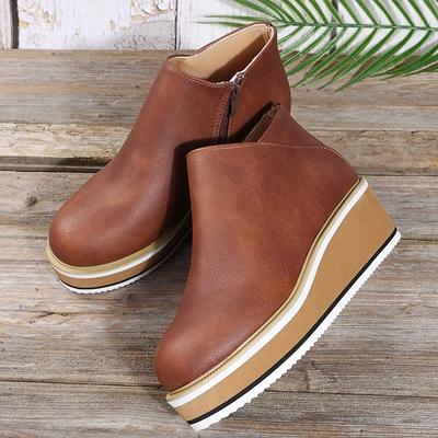 Модные женские ботильоны на платформе Модные осенне-зимние однотонные ботинки на молнии на толстой подошве Удобные уличные короткие ботинки