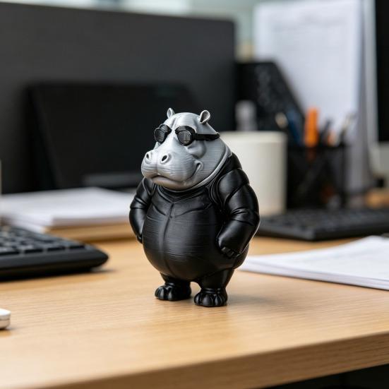 Забавная Крутая Фигурка Бегемота 3D Печатный Бегемот в Солнечных Очках Статуэтка Новинка Скульптура Животного для Дома Офиса Декора Рабочего Стола