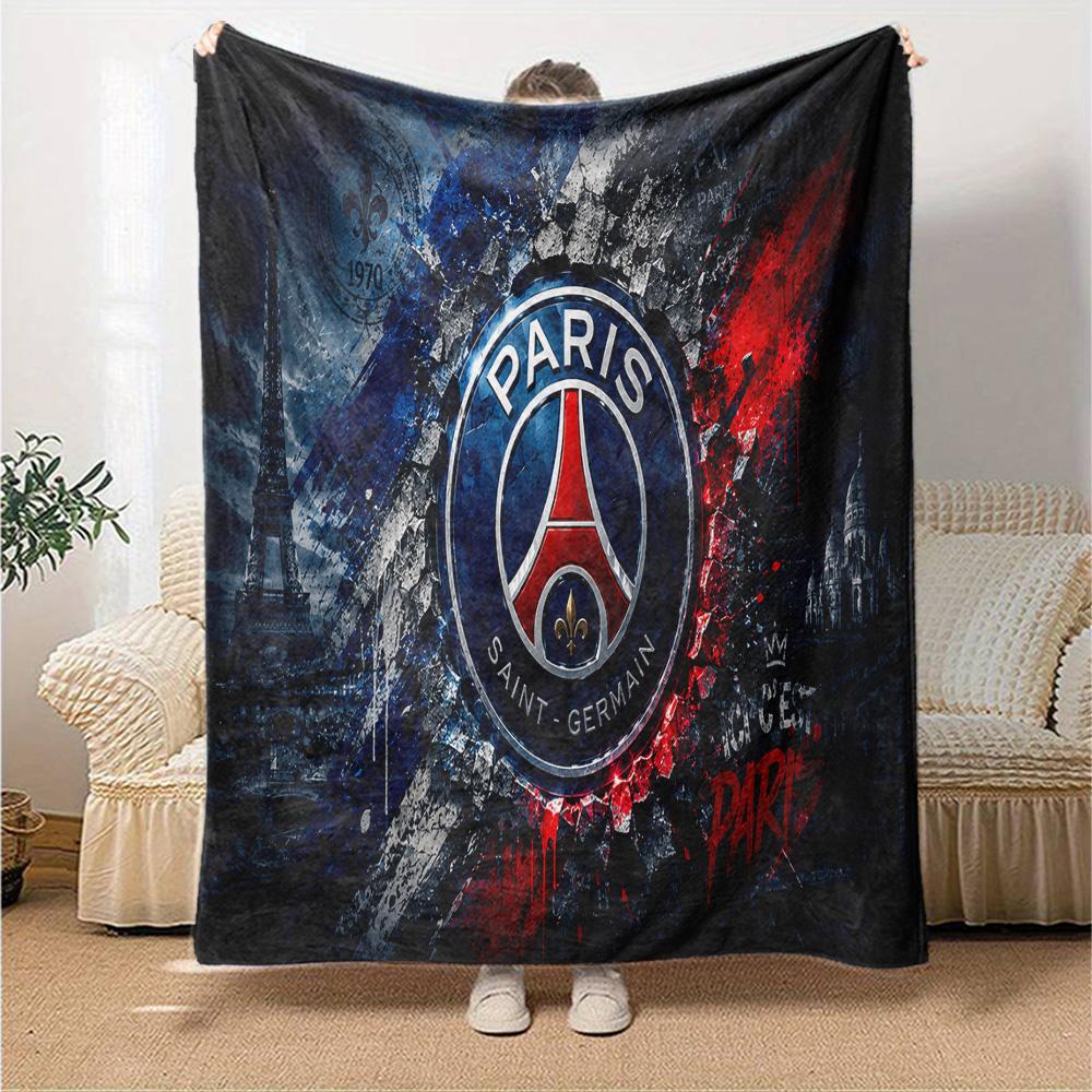 Paris Football Club Flannel Blanket, Soft Polyester, Modern Design, All-Season for Camping, Travel, Gifts for holidays or birthdays