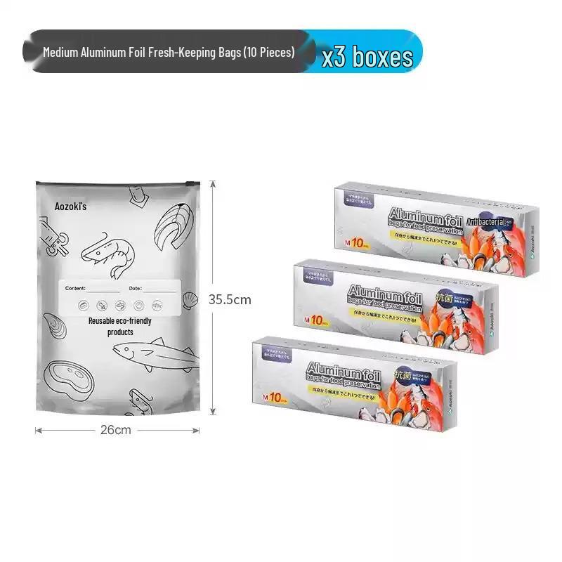 Thickened Food-Grade Aluminum Foil Zipper Fresh-Keep Bag for Refrigerator and Freezer Storage
