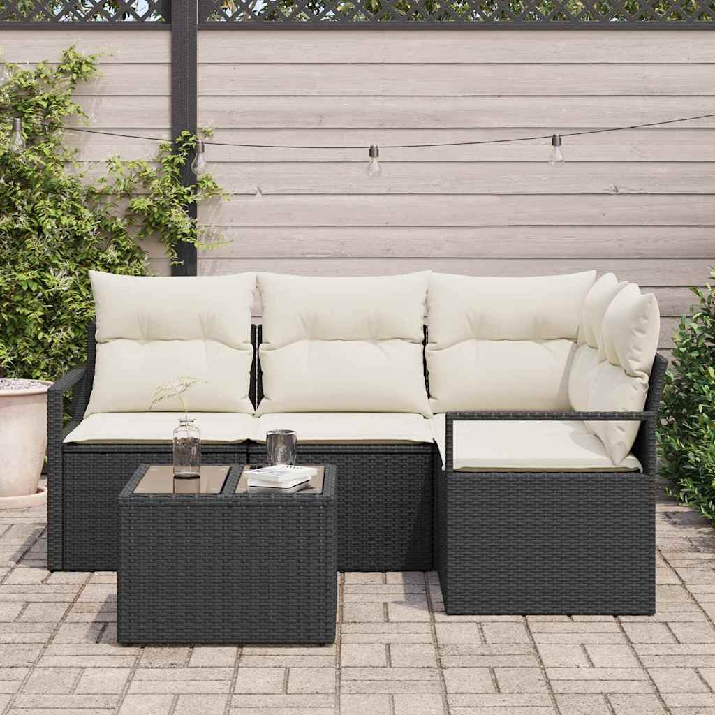 5 Piece Sofa Set Black Poly Rattan